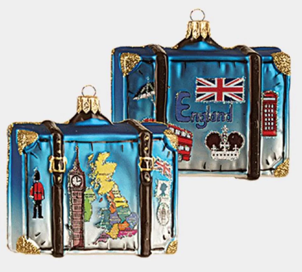 Safe Map of England Travel Suitcase Glass Christmas ONE Ornament London Britain