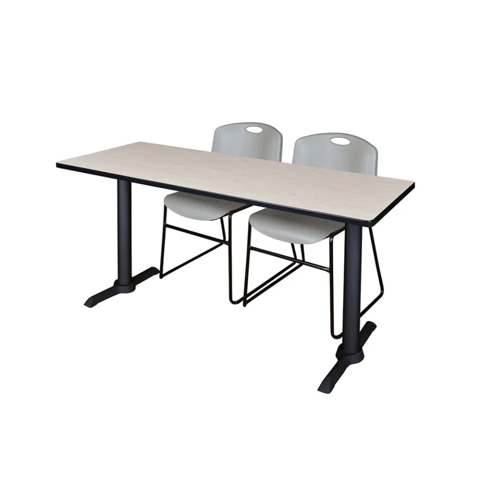 Healthy Natural Belen Kox Cain 60 x 24 Training Table- Maple & 2 Zeng Stack Chairs- Grey