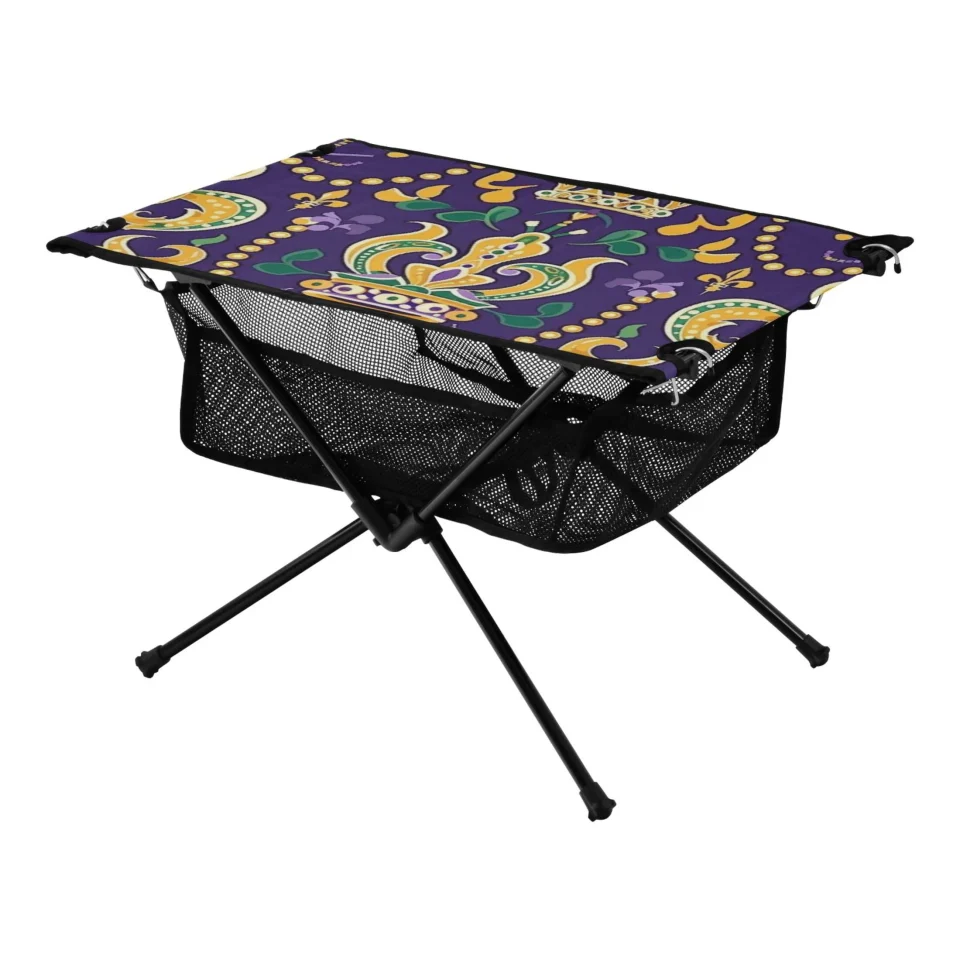 Healthy Clear Bohomia Crowns Camping Folding Table Portable Beach Table with Storage Bag Compact Picnic Table for Outdoor Travel Fishing BBQ