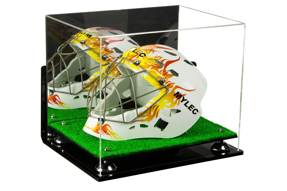 Cleaning Leak-Proof Deluxe Acrylic Lacrosse Helmet Display Case with Mirror, Wall Mount, Silver Risers and Turf Base (A002-SR)