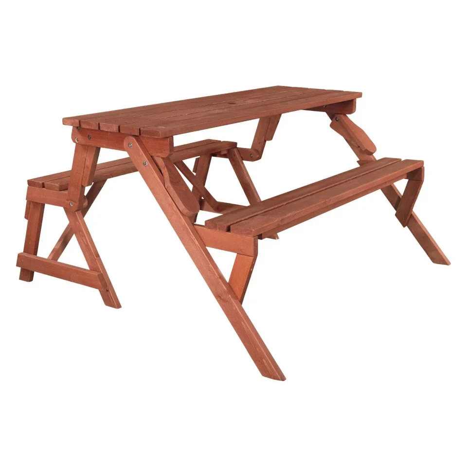 Kitchen Value Leisure Season Wood Convertible Picnic Table & Garden Bench in Medium Brown