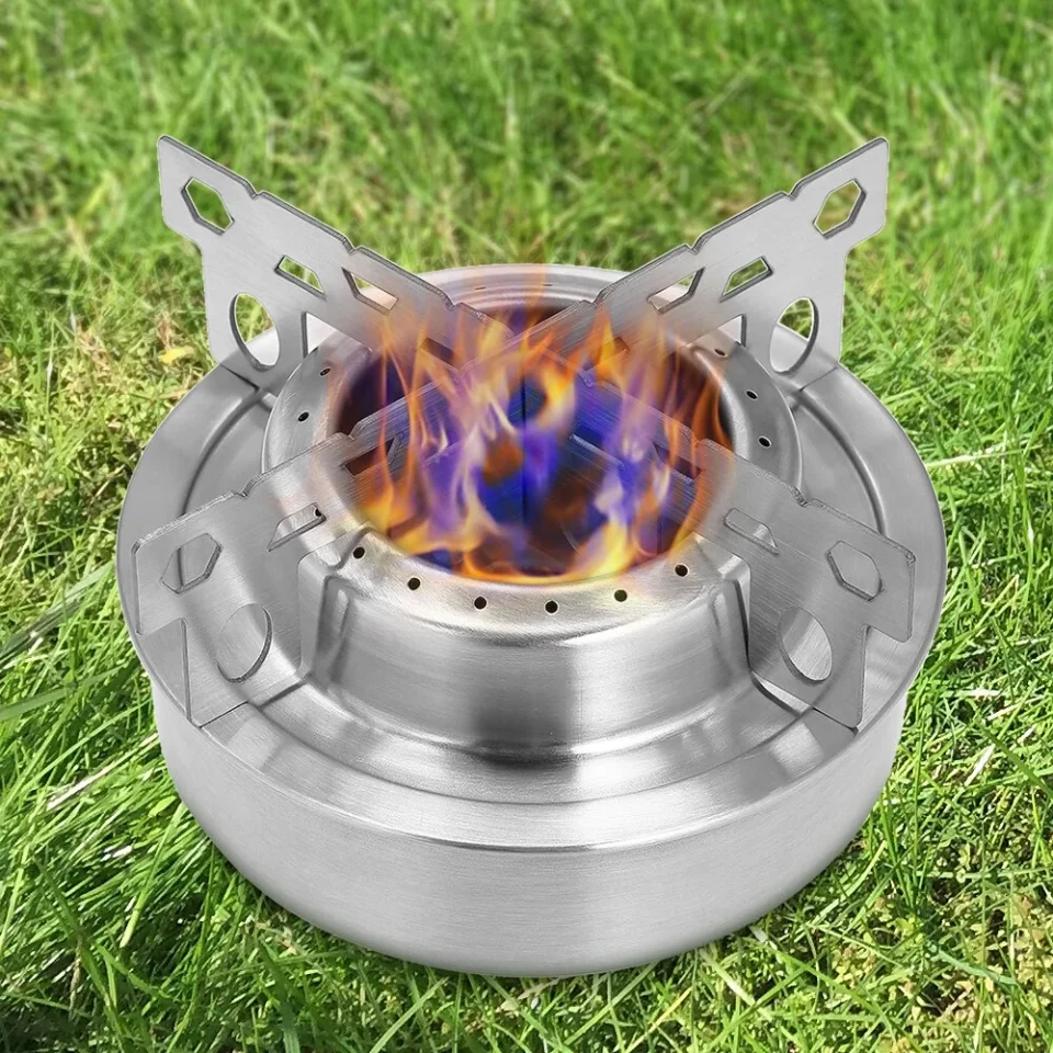Matte FlyFlise Outdoor Alcohol Stove & Rack Combo Set Mini Portable Alcohol Stove with Cross Stand Stove Rack Support Stand