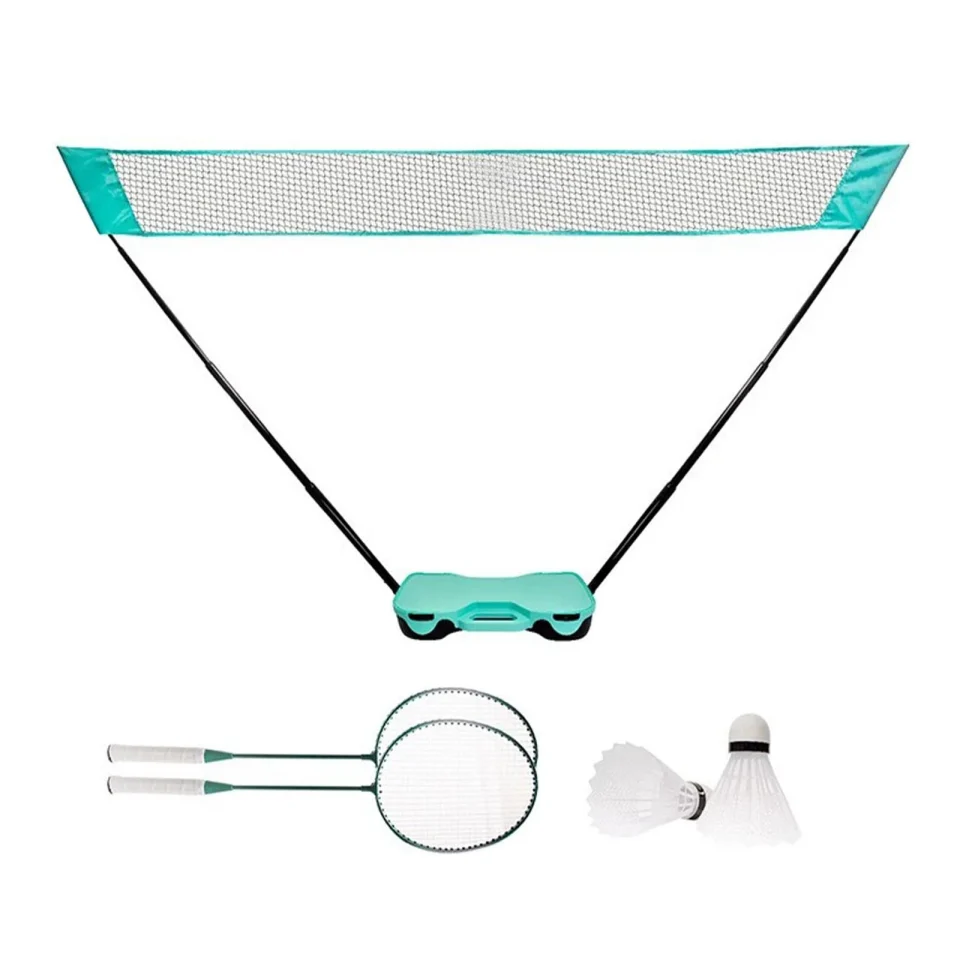 Bamboo Tnarru Portable Badminton Net Set with Storage Base Foldable Badminton Net Stand Durable for Sports Gym Adults Indoor Outdoor Garden with ball