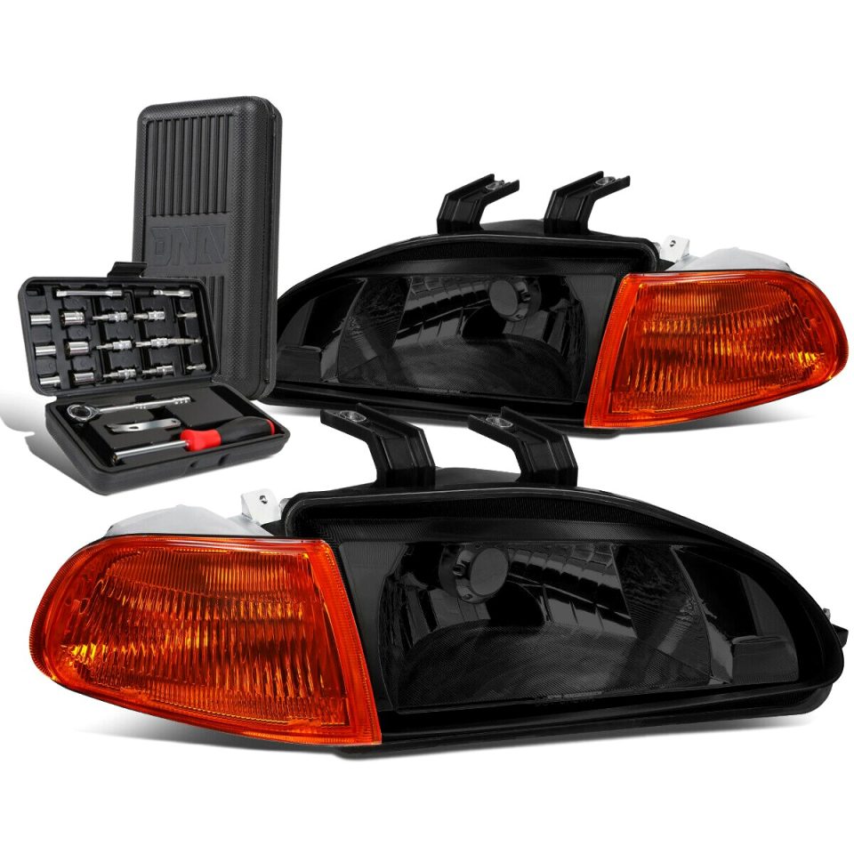 Frosted 1992-1995 Honda Civic Smoked Housing Clear Signal Headlight Lamps+Tool Box