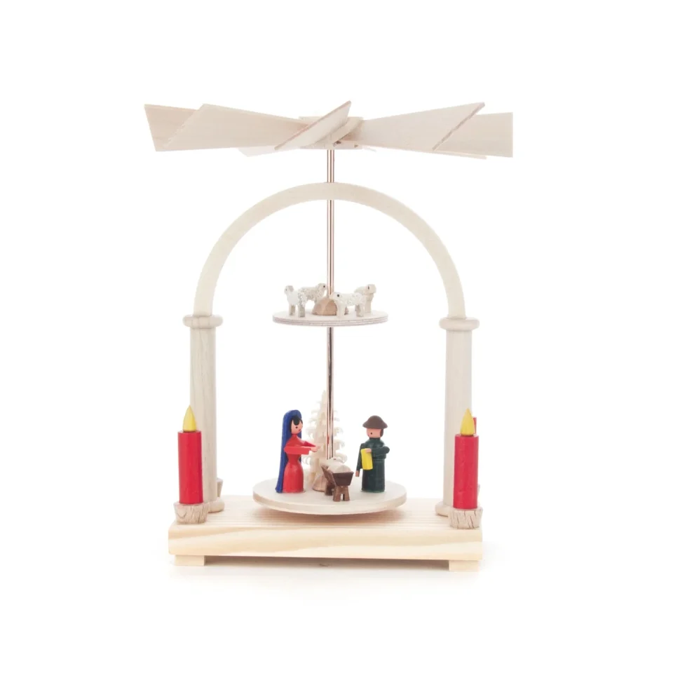 Space-Saving Upgraded Pinnacle Peak Trading German Wood 2 Tier Pyramid Nativity Scene Candle Holder