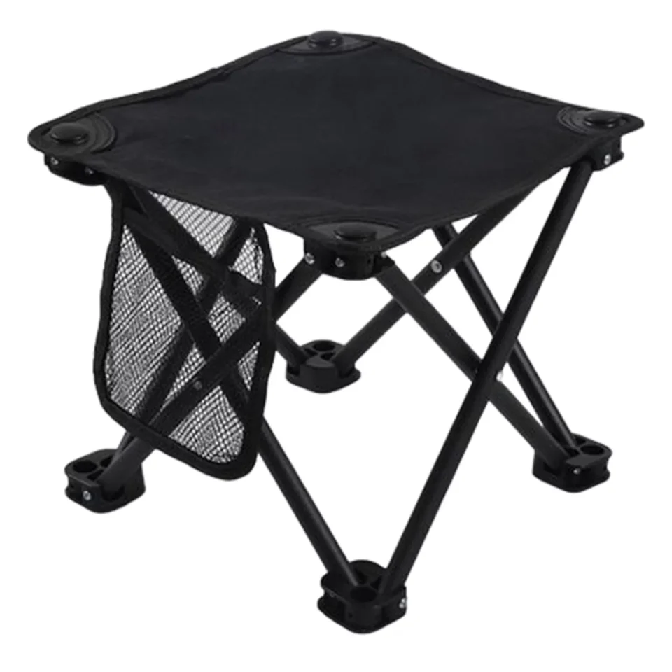 Select Popular Non-slip Stainless Steel Camping Stool with Side Bag Storage Bag Retractable Foot Stool Folding Chair black large