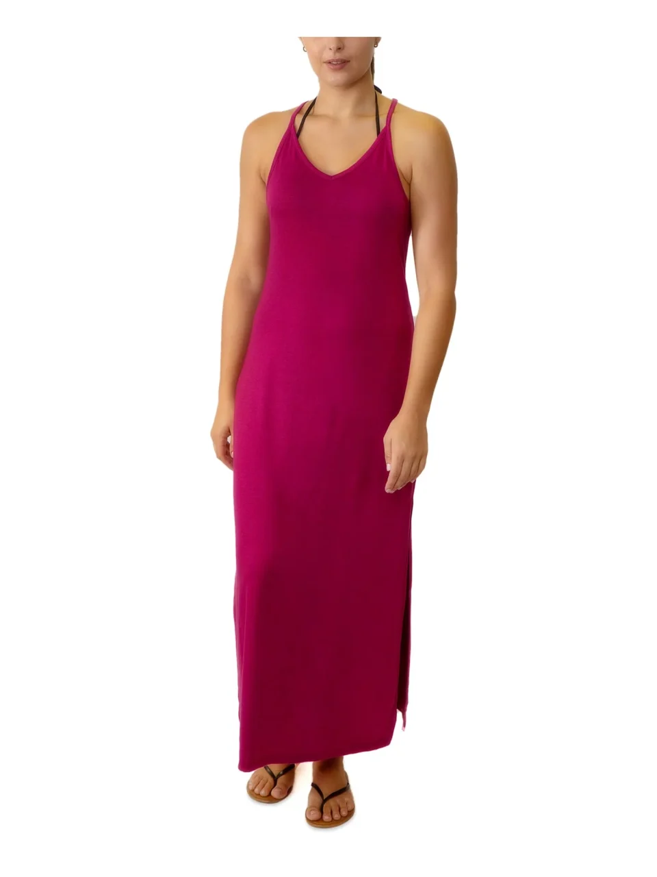 Polished Top-Rated MIKEN Women's Purple Stretch Racerback Maxi Slit Adjustable Deep V Neck Swimsuit Cover Up S