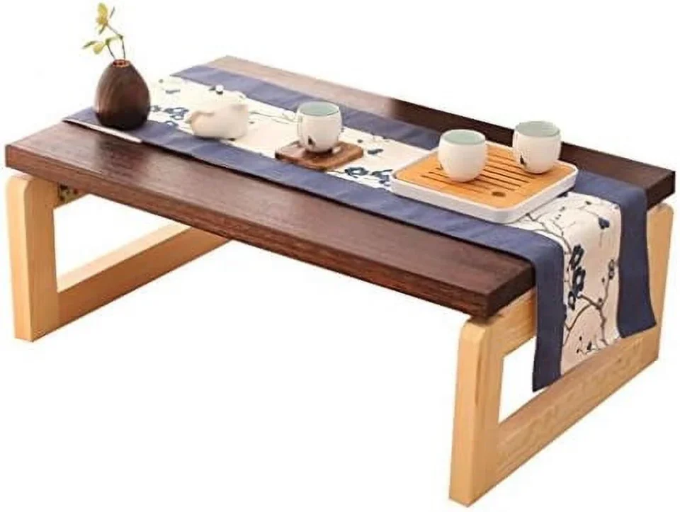 Clear Dining TJUNBOLIFE Wooden Foldable Floor Table Foldable Coffee Table 90cm/35.4in Low Table for Sitting On The Floor (Color Brown Size 90x50x30cm)
