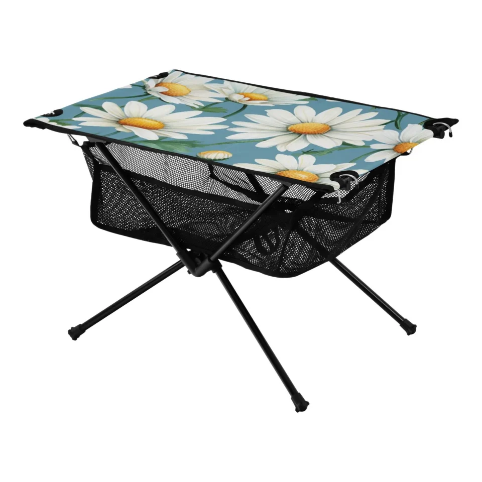 Bamboo Leak-Proof Daisy Flowers Camping Foldable Portable Table Beach Table with Storage Bag Compact Picnic Table for Outdoor Hiking Fishing BBQ