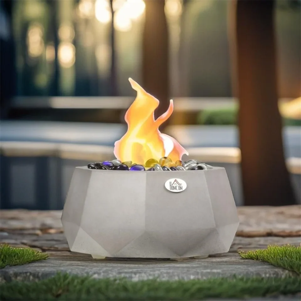 Matte DEELIGHT Concrete Tabletop Fireplace,9 Portable Alcohol Fireplace with Lid