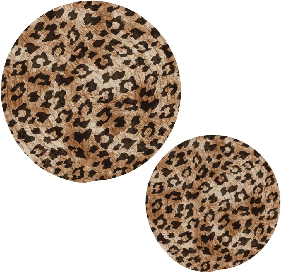 Upgraded Bestwell Leopard Print Cotton Pot Holder Set of 2, Pure Cotton Heat Resistant Wear-Resistant and Non-Slip Stylish Round Pot Holder for Daily Kitchen,Dining Table,Office,Cafe, Restaurant,BBQ