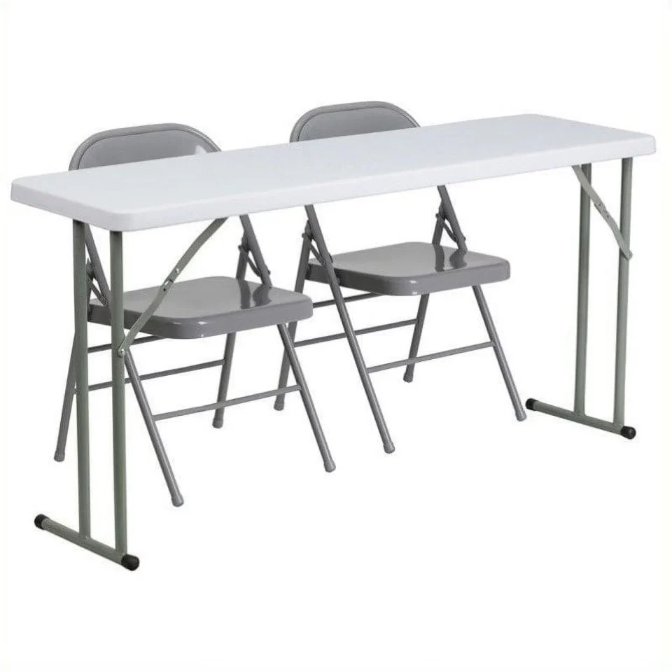 Dining Bowery Hill Folding Table and 2 Folding Chairs in Gray and White