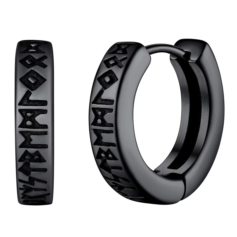 Essential Cooking FaithHeart Norse Viking Rune Earrings Punk Ear Hoops for Men Black Stainless Steel Jewelry