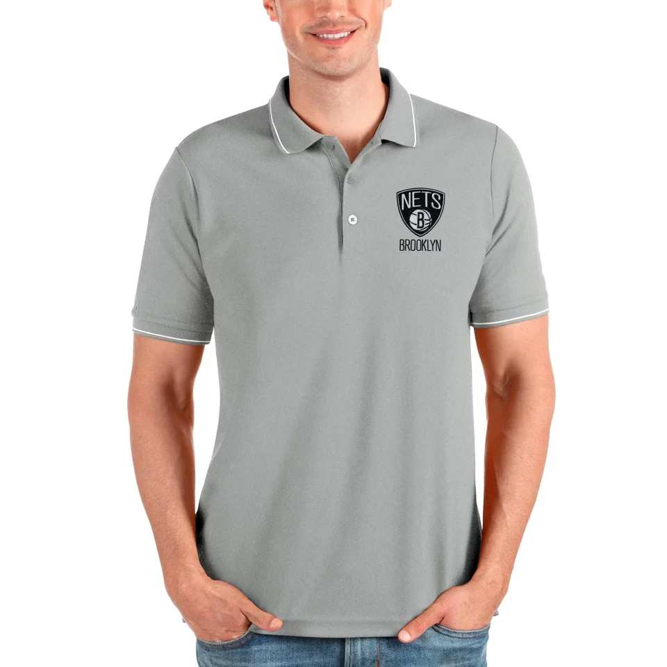 Core Upgraded Men's Antigua Heathered Gray Brooklyn Nets Affluent Polo