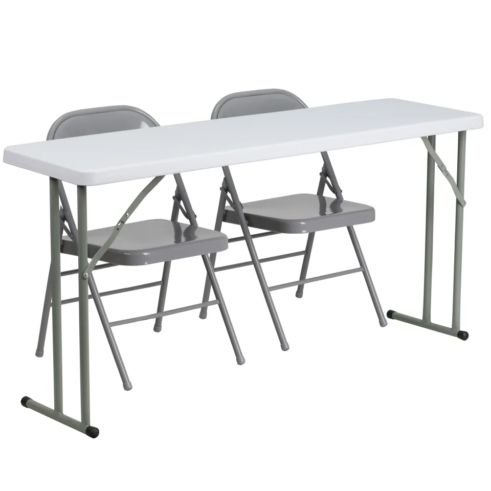 Core Kitchen Flash Furniture 5-Foot Plastic Folding Training Table Set with 2 Gray Metal Folding Chairs