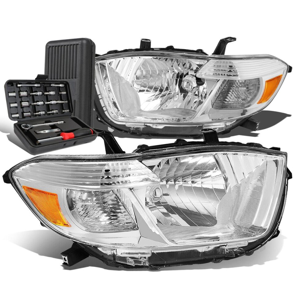 Non-Toxic Home 2008-2010 Toyota Highlander Pair Chrome Amber Signal Headlight Lamp+Tool Box
