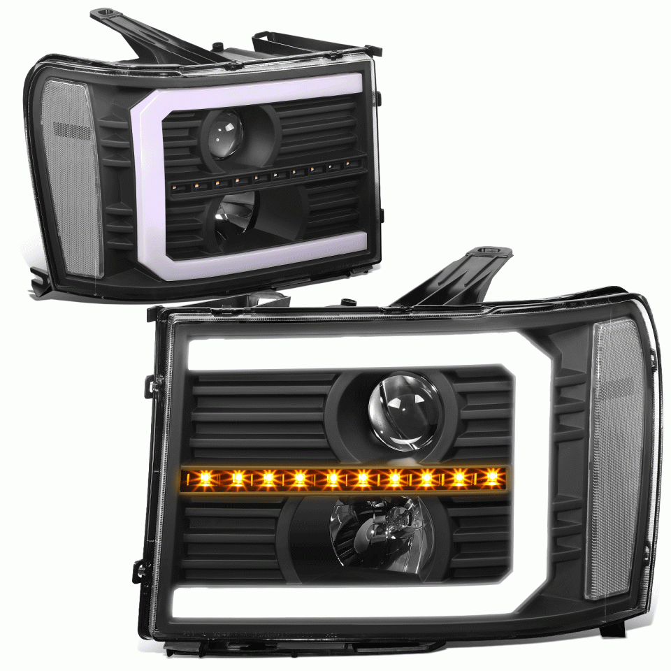 Non-Toxic Cleaning 07-14 GMC Sierra LED DRL+Sequential Signal Projector Headlight Lamps Black