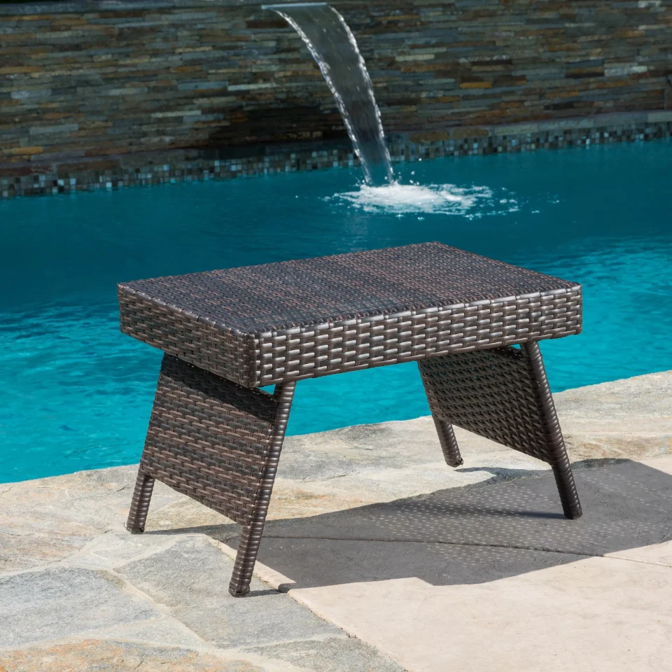 Value Outdoor Brown Wicker Adjustable Folding Table