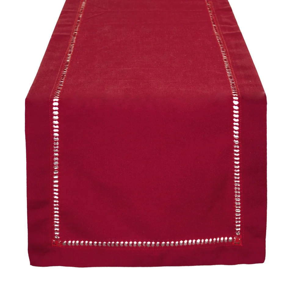 Ceramic Fennco Styles Stylish Solid Color with Hemstitched Border Table Runner (Red, 14x36 Table Runner)