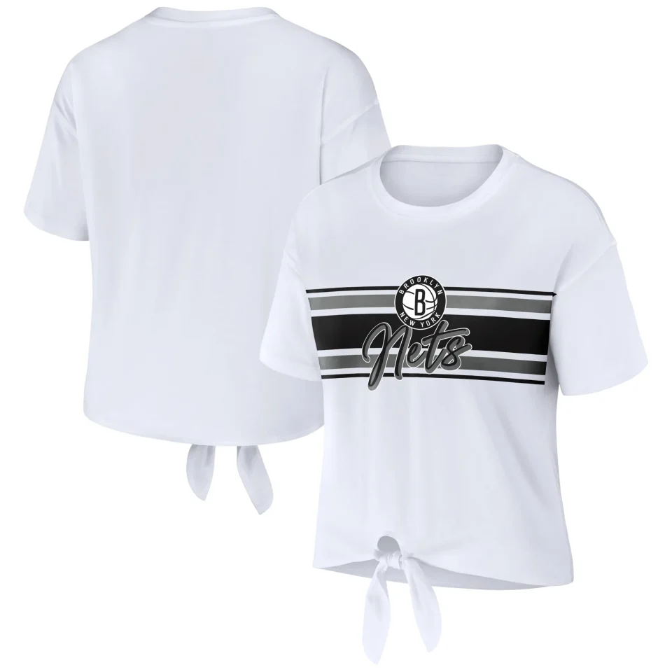 Leak-Proof Women's WEAR by Erin Andrews White Brooklyn Nets Tie-Front T-Shirt