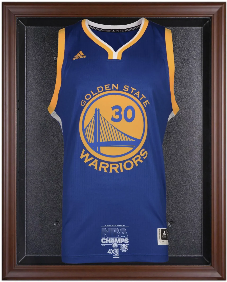 Cooking Golden State Warriors 2015 NBA Finals Champions Logo Brown Framed Jersey Display Case - Fanatics Authentic Certified