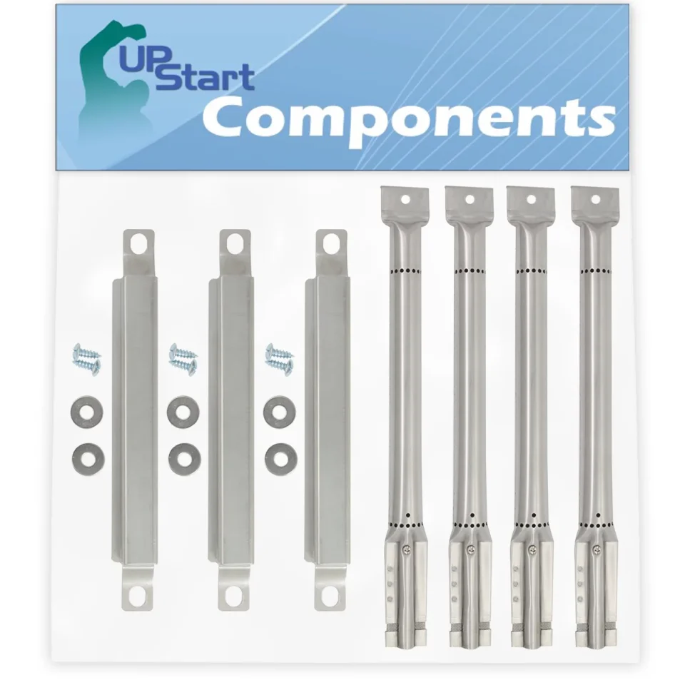 Clear Value 3 BBQ Grill Burner Crossover Tube & 4 Tube Burner Replacement Parts for Master Chef G55103 - Compatible Barbeque Carry Over Channel Tube & Pipe Burners