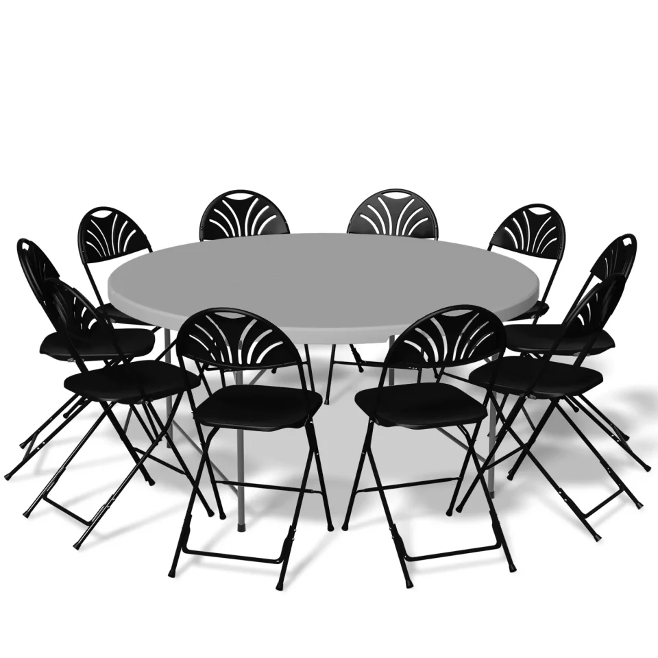 Natural Magshion 11 Pieces 5 Ft Plastic Folding Table Desk Set with 10 Folding Chairs for Picnic Event Training Outdoor Activities, Grey/Black