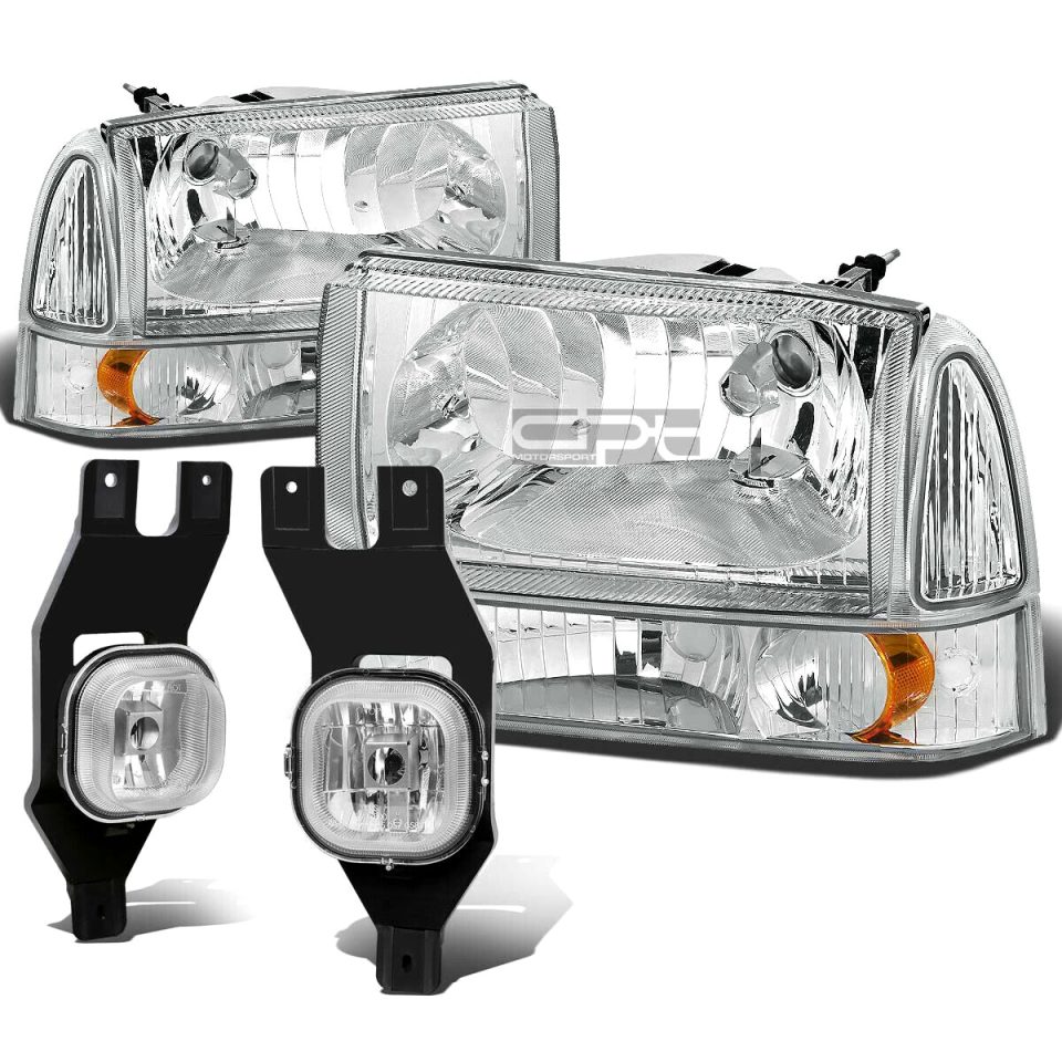 Core 99-04 SUPERDUTY CHROME AMBER HEADLIGHT+TRUN SIGNAL LAMP+OE BUMPER FOG LIGHT