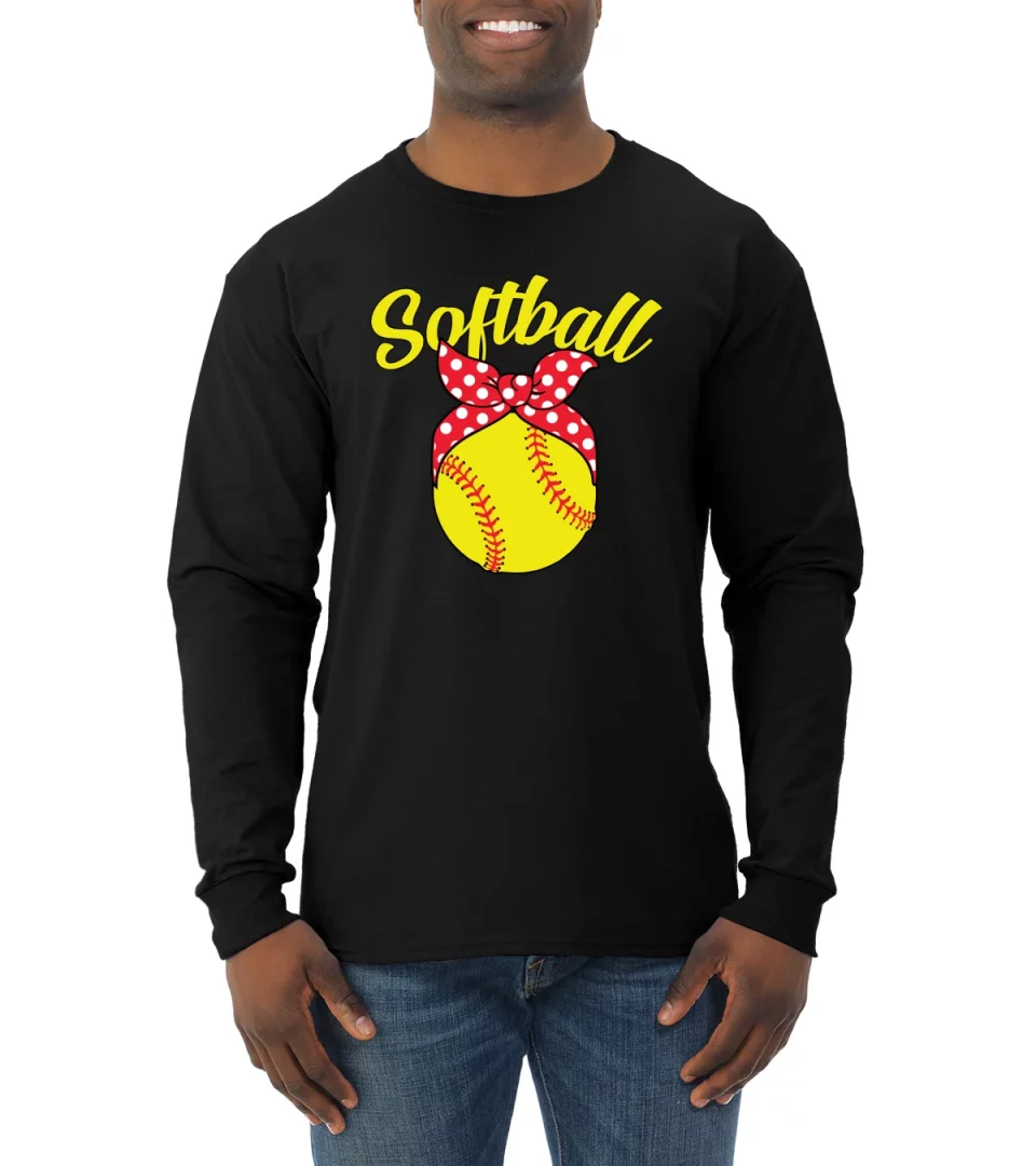 Multi-Purpose Top-Rated Wild Bobby, Cute Ribbon Bow Softball Mom Gift, Mother's Day, Men Long Sleeve Shirt, Black, Small