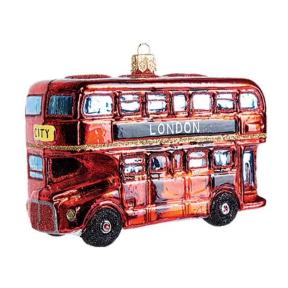Matte Pinnacle Peak Trading Company London Double Decker Bus Polish Glass Christmas Ornament England Tree Decoration