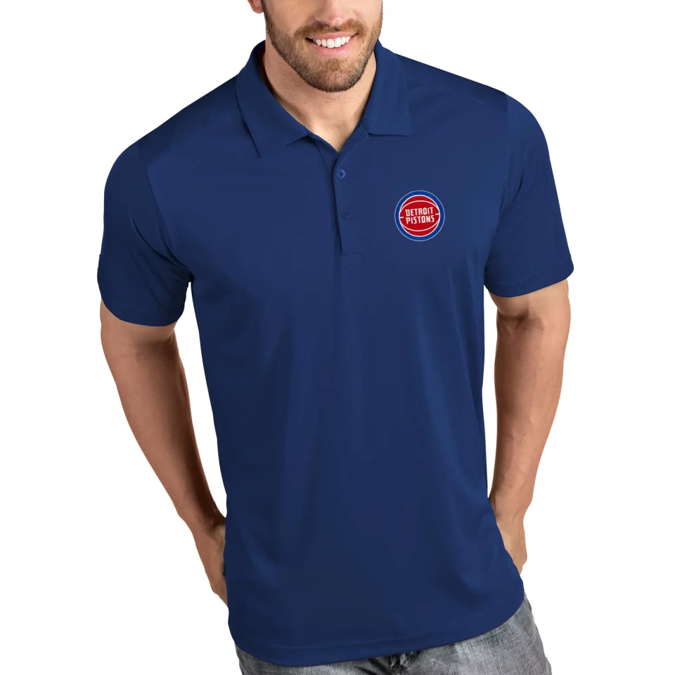 Cleaning Men's Antigua Royal Detroit Pistons Tribute Polo
