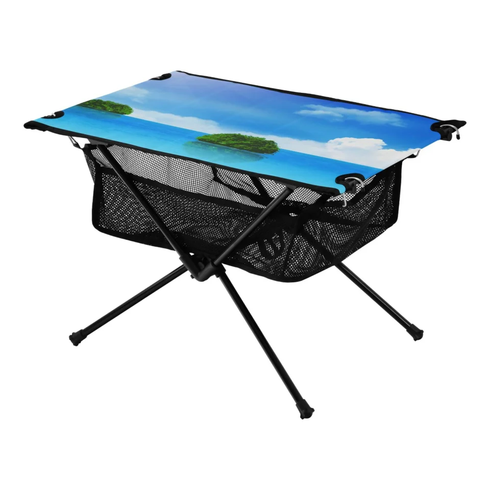 Premium Long-Lasting Sea Landscape Summer Camping Folding Table Portable Beach Table with Storage Bag Compact Picnic Table for Outdoor Travel Fishing BBQ