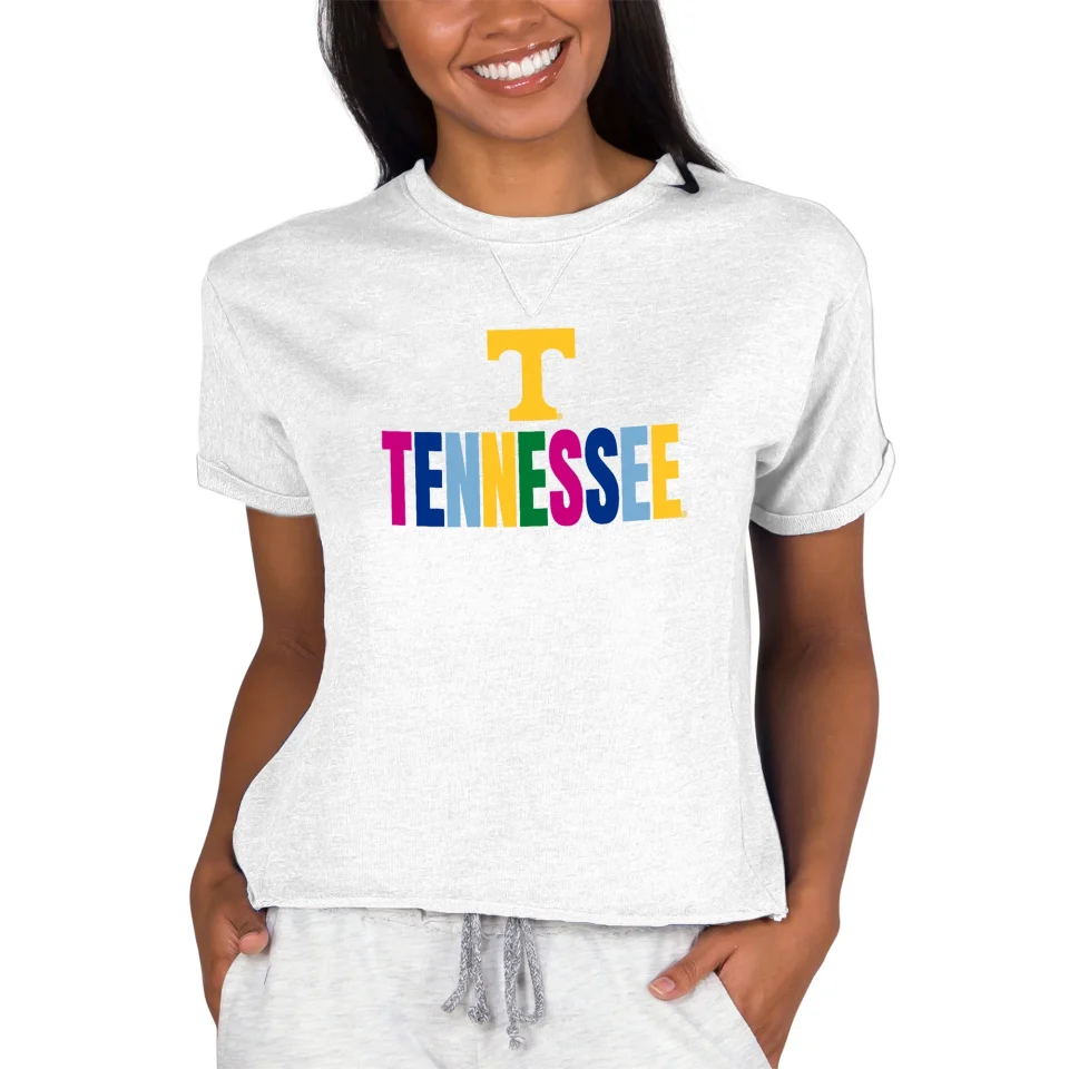 Leak-Proof Women's Concepts Sport Oatmeal Tennessee Volunteers Tri-Blend Mainstream Terry Short Sleeve Sweatshirt Top