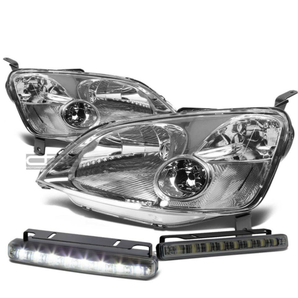 Non-Toxic CHROME HOUSING HEAD+CLEAR CORNER+SMOKED LED FOG LIGHT KIT 01-03 CIVIC EM/ES