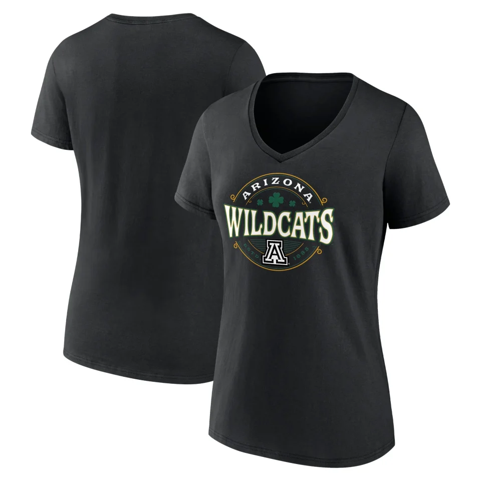 Top-Rated Women's Fanatics Branded Black Arizona Wildcats St. Patrick's Day Lucky V-Neck T-Shirt