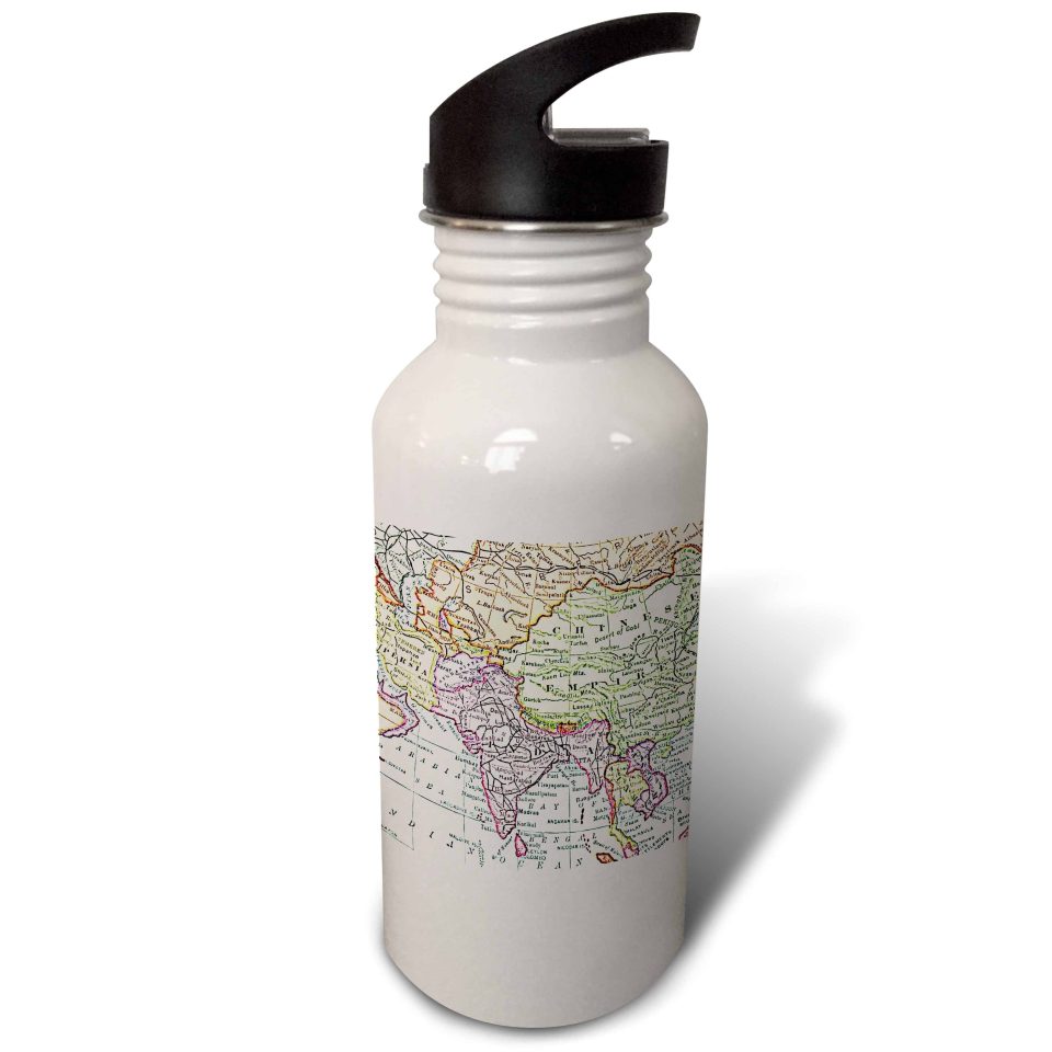 Wooden Upgraded Vintage map of India China Siam and Persia - faded look historic travel - geography retro world maps 21 oz Sports Water Bottle wb-112940-1