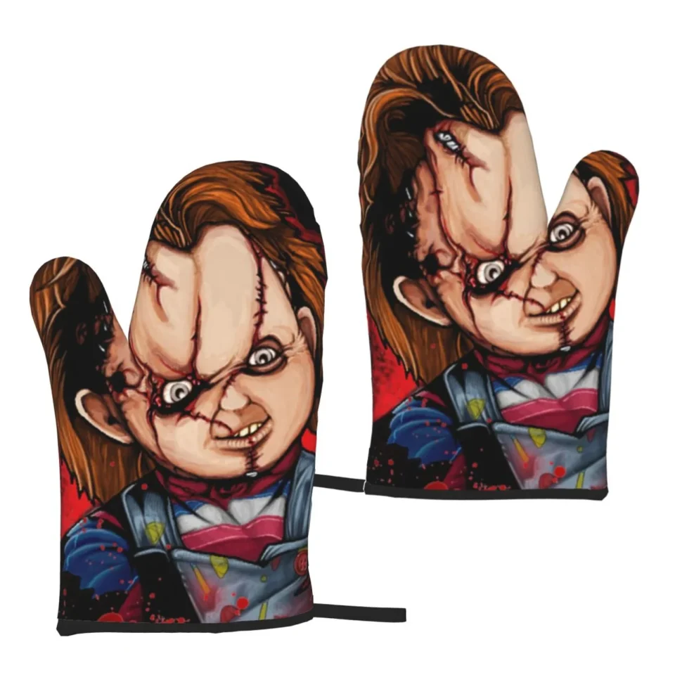 Dining Blood Chucky Film Microwave Gloves Heat Resistant Oven Mitts Set Of 2 For Kitchen Cooking Baking Grilling BBQ