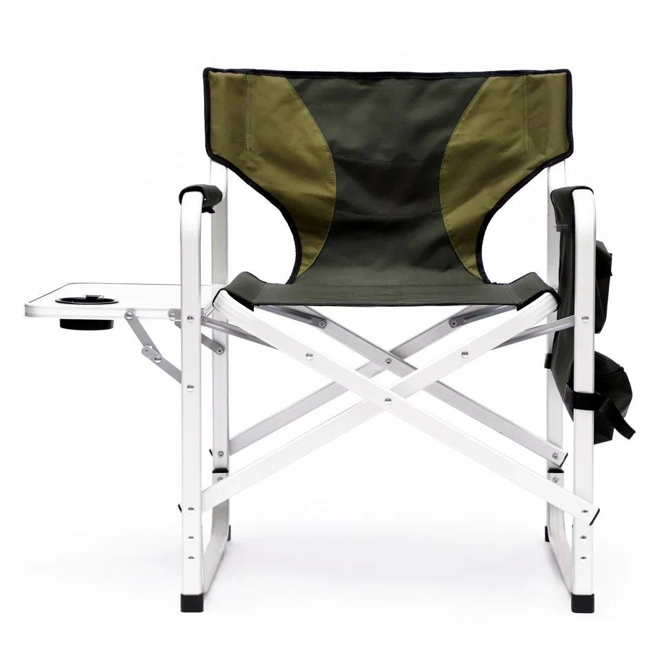 Premium Easy-Clean HOMEBYTE 1-piece Padded Folding Outdoor Chair with Side Table and Storage Pockets,Lightweight Oversized Directors Chair for indoor, Outdoor Camping, Picnics and Fishing,Green