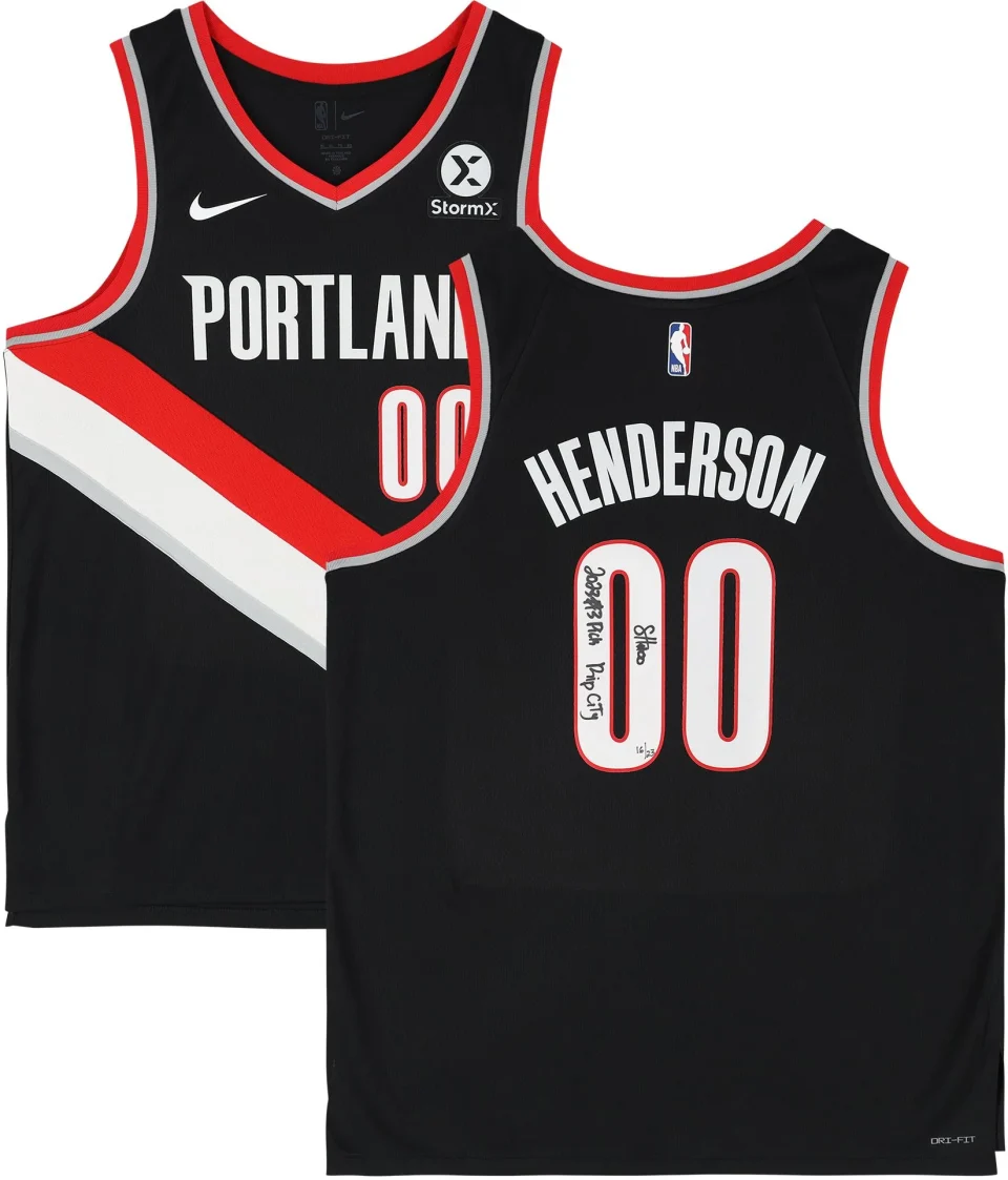 Cast Iron Scoot Henderson Portland Trail Blazers Autographed Black Icon Edition Swingman Jersey with 2023 #3 Pick/Rip City Inscriptions - Limited Edition of 23 - Fanatics Authentic Certified