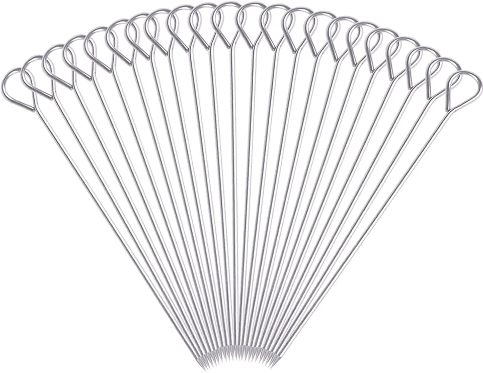 Frosted 8 Inch Metal Kabob Skewers, 30 Pack BBQ Skewers,Reusable Stainless Steel Barbecue Skewer Sticks,by HONSHEN