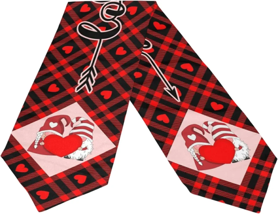 Dining Dreamtimes Double Sided Valentine's Day Long Polyester Table Runner 13 x 90 Inches Floral Plaid Gnomes Table Cloth Cover Placemats for Kitchen Dinning Living Holiday Wedding Party Decor