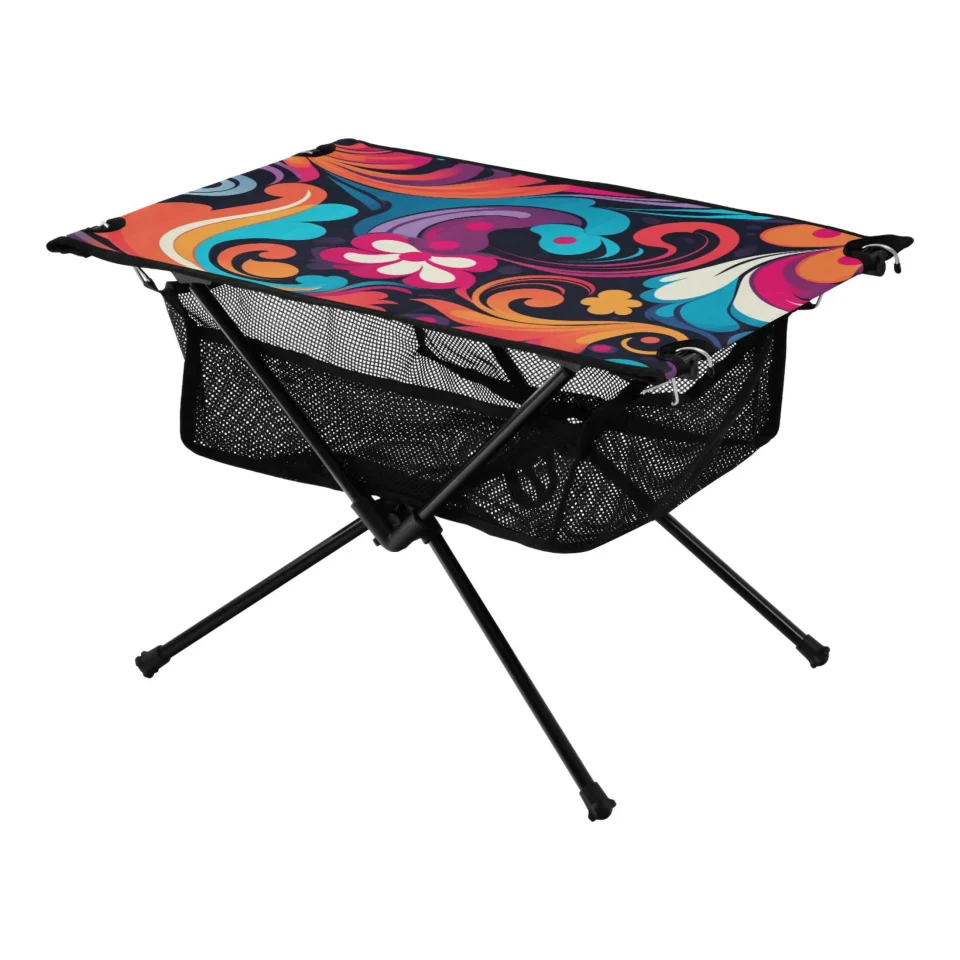 Select Abstract Print Camping Folding Table Portable Beach Table with Storage Bag Compact Picnic Table for Outdoor Travel Fishing BBQ