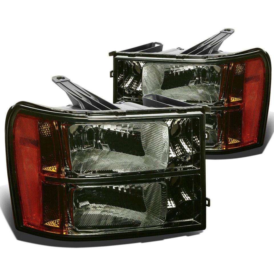 Eco-Friendly 2007-2014 GMC Sierra 1500 2500HD Smoked Housing Amber Corner Headlight Lamps