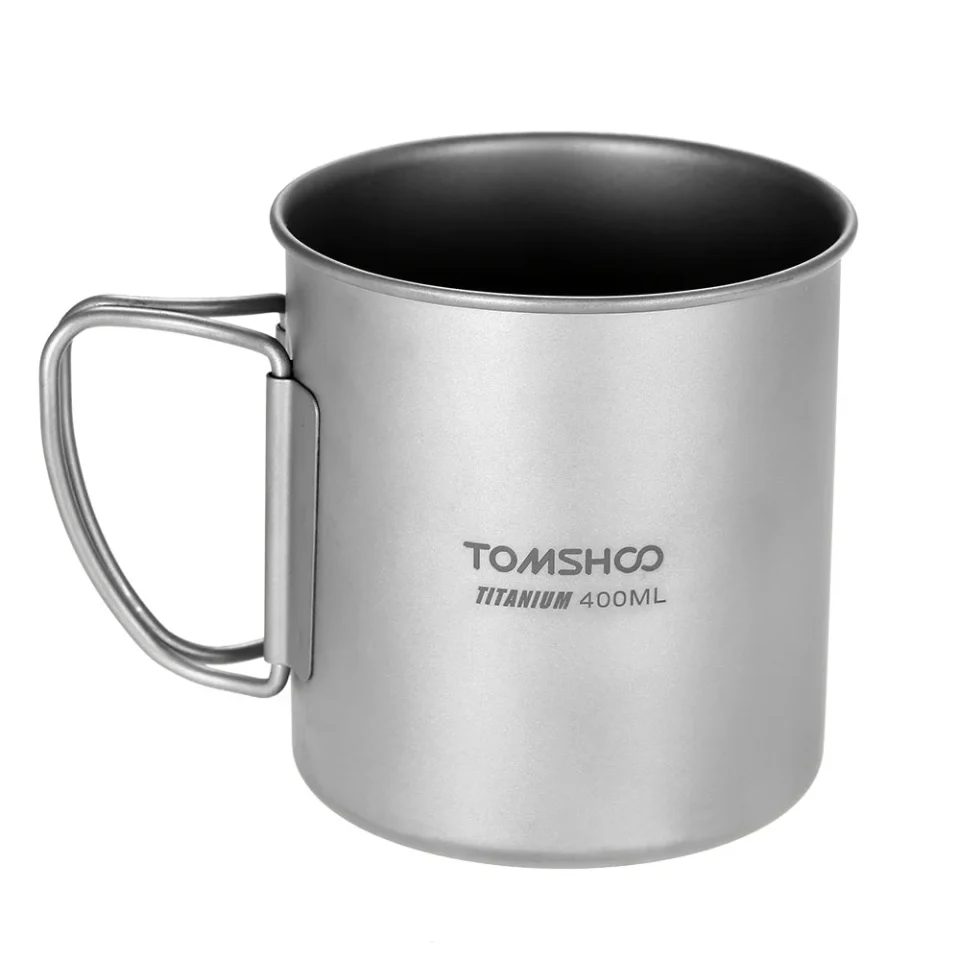 Bamboo Multi-Purpose Andoer 400ml Titanium Cup Outdoor Portable Camping Picnic Water Cup Mug with Foldable Handle