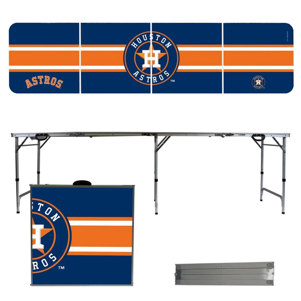 Silicone Cast Iron Houston Astros Striped Design 8' Portable Folding Tailgate Table