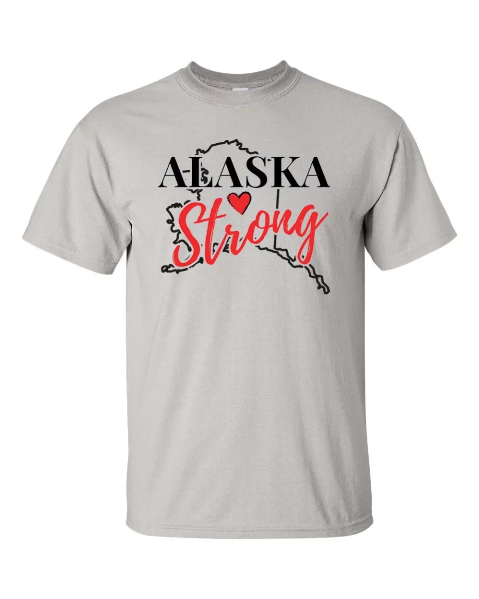 Popular USA States Strong State Outline Heart Unisex Adult Short Sleeve T-shirt-Alaska-small