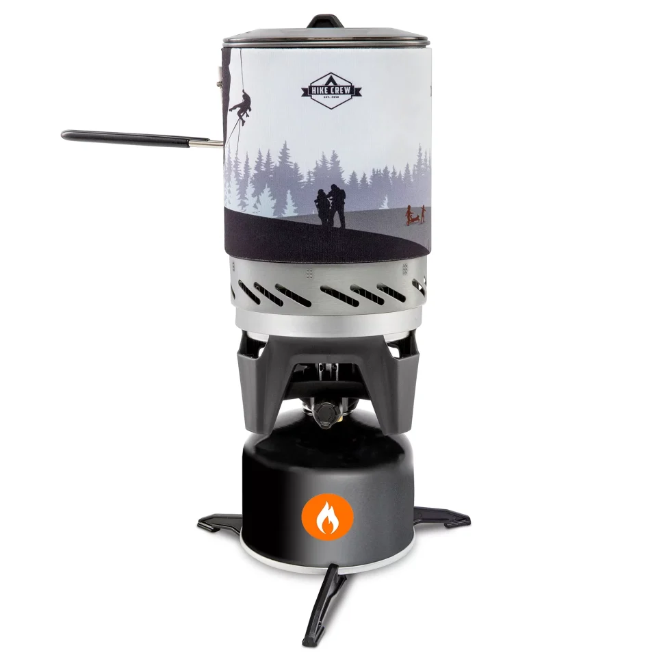 Healthy Value Hike Crew Portable Stove & Cooking System with 1L Pot, Compact Propane Burner Cooktop with Handle